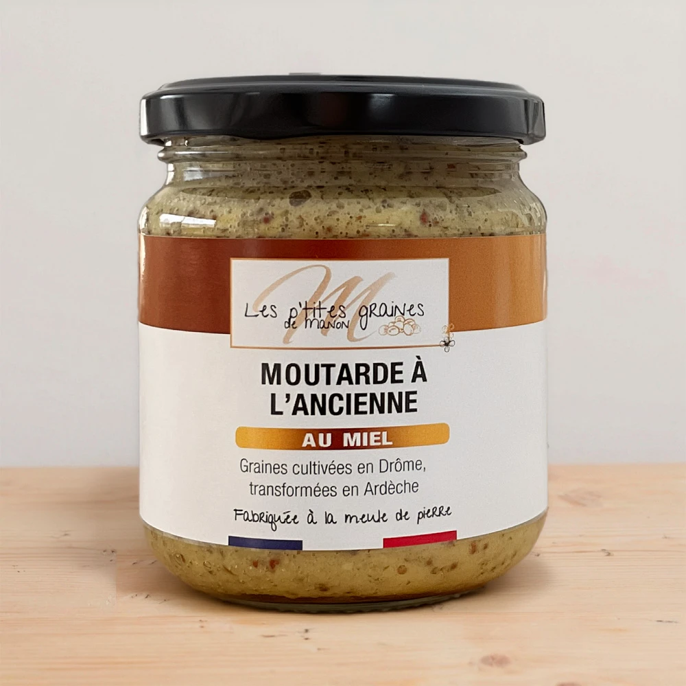 Un pot de moutarde à l'ancienne au miel